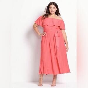 Lane Bryant Convertible Off-The-Shoulder Pleated Midi Dress In Rouge Red 18/20